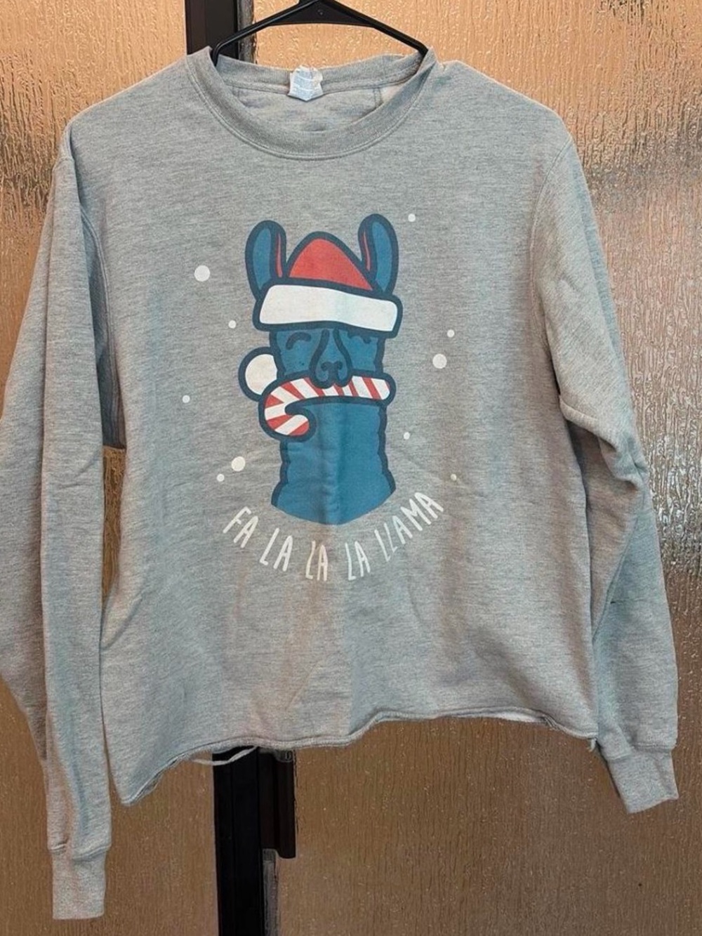 Women's Gray Graphic Holiday Crewneck Sweatshirt - Llama Motif